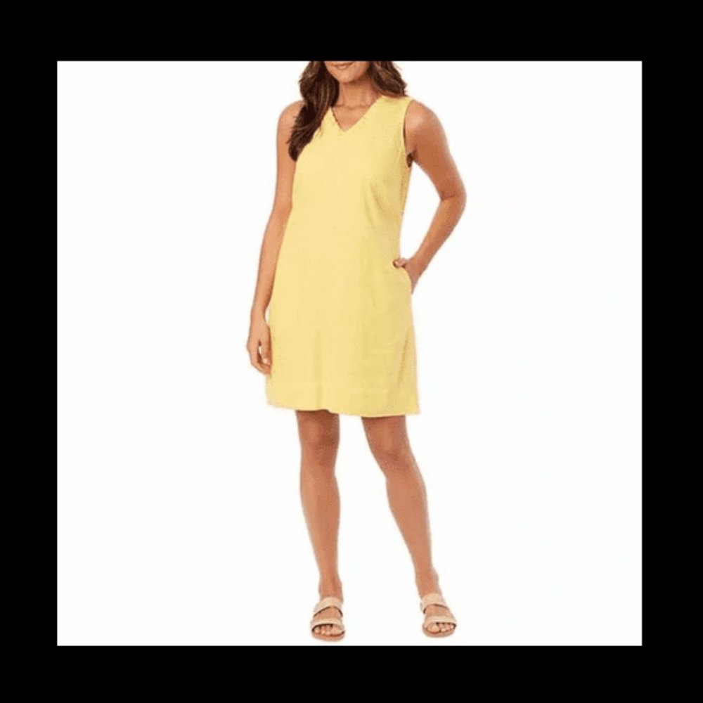 NWT Briggs New York Womens Linen Blend Sleeveless Dress Yellow Size L $60 UU060